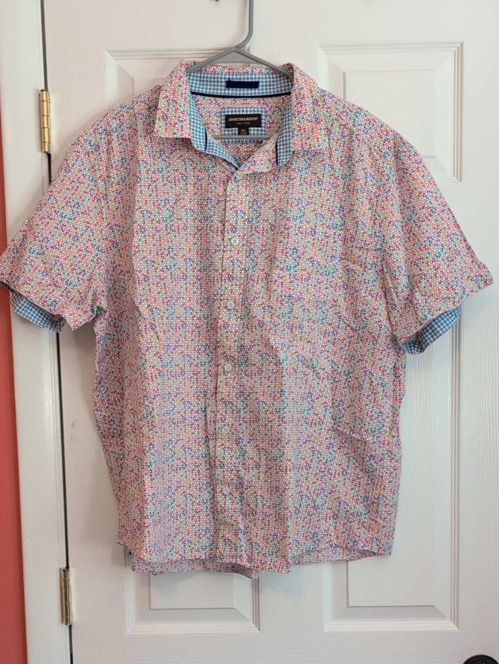 Johnston & Murphy Pink Multicolor Microfloral Short-Sleeve Button-Down Shirt